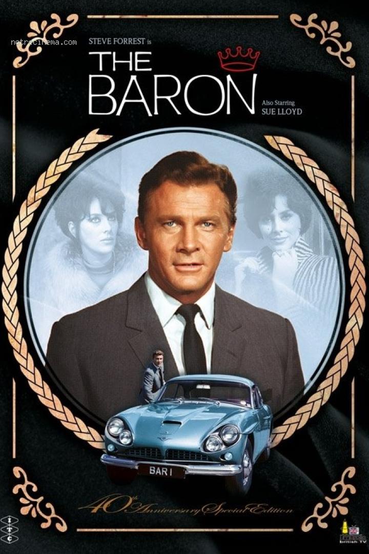 Das Cover von „Der Baron“ mit Steve Forrest, Sue Lloyd und einem hellblauen Auto.