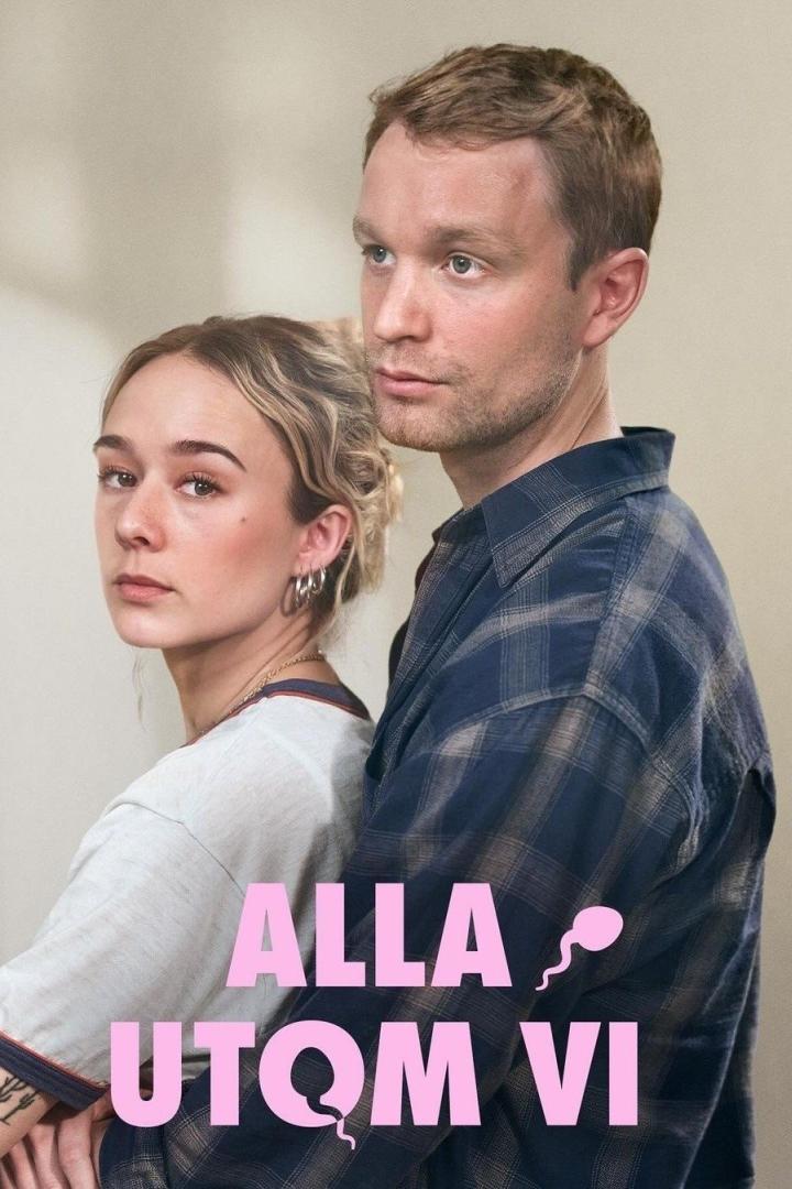 Ein Mann und eine Frau umarmen sich; Filmposter für „Alla utom vi“.