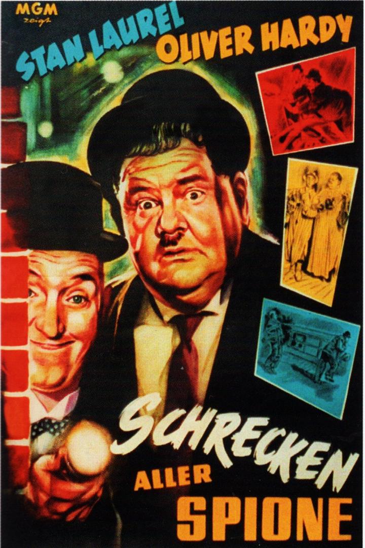 Das Filmplakat zu „Schrecken aller Spione“ mit Stan Laurel und Oliver Hardy.
