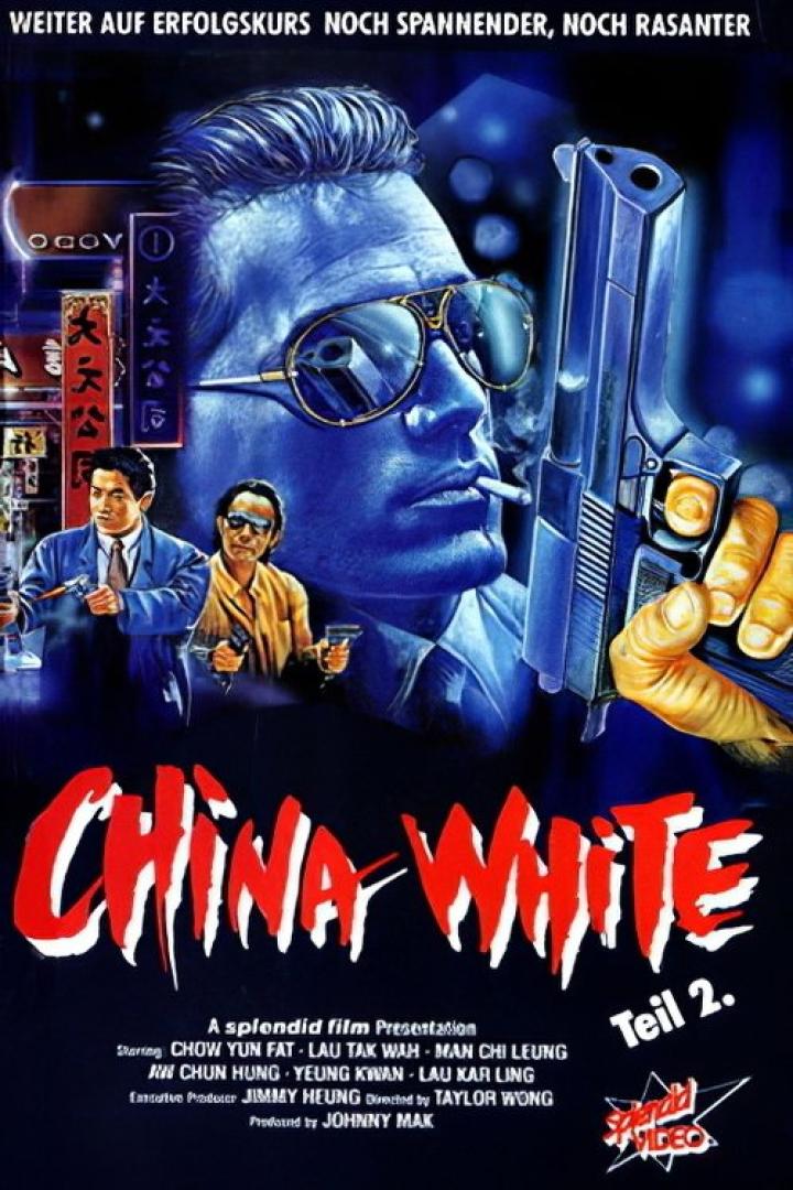 Das Filmplakat für „China White Teil 2“ zeigt einen Mann mit Sonnenbrille und Pistole.