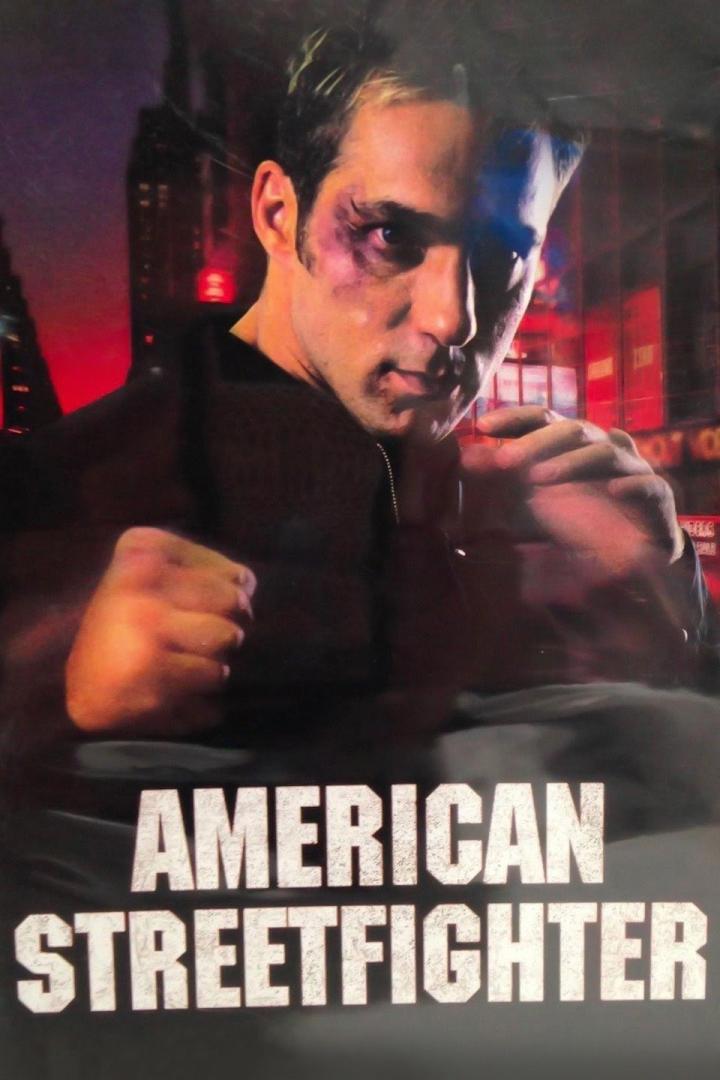 Ein Mann mit Verletzungen im Gesicht auf dem Filmplakat „American Streetfighter“.