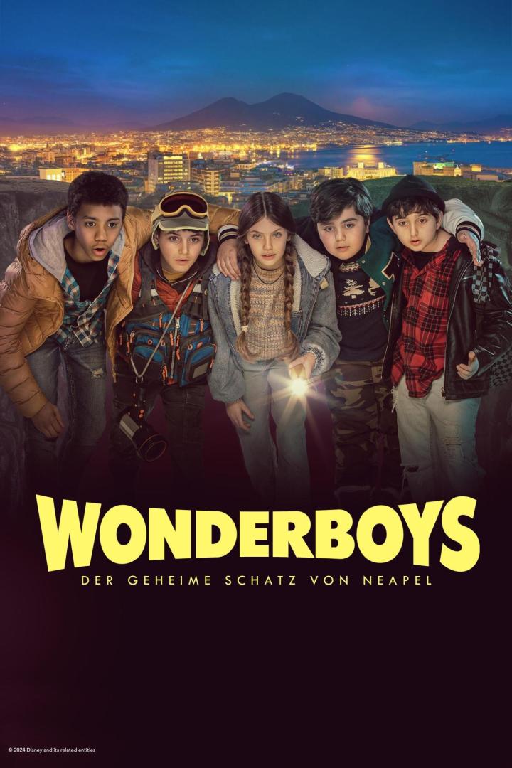 Fünf Kinder stehen vor der Skyline von Neapel im Filmplakat zu „Wonderboys: Der geheime Schatz von Neapel“.