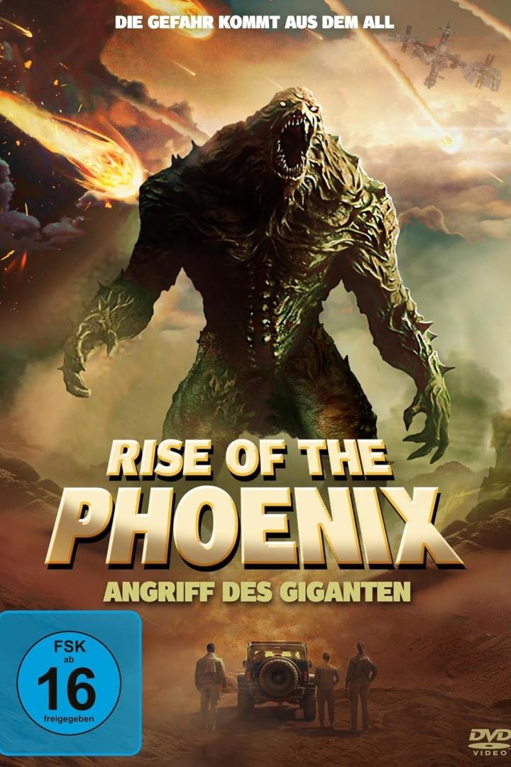 Das Cover des Films „Rise of the Phoenix: Angriff des Giganten“ zeigt ein riesiges Monster vor einer Wüstenlandschaft.