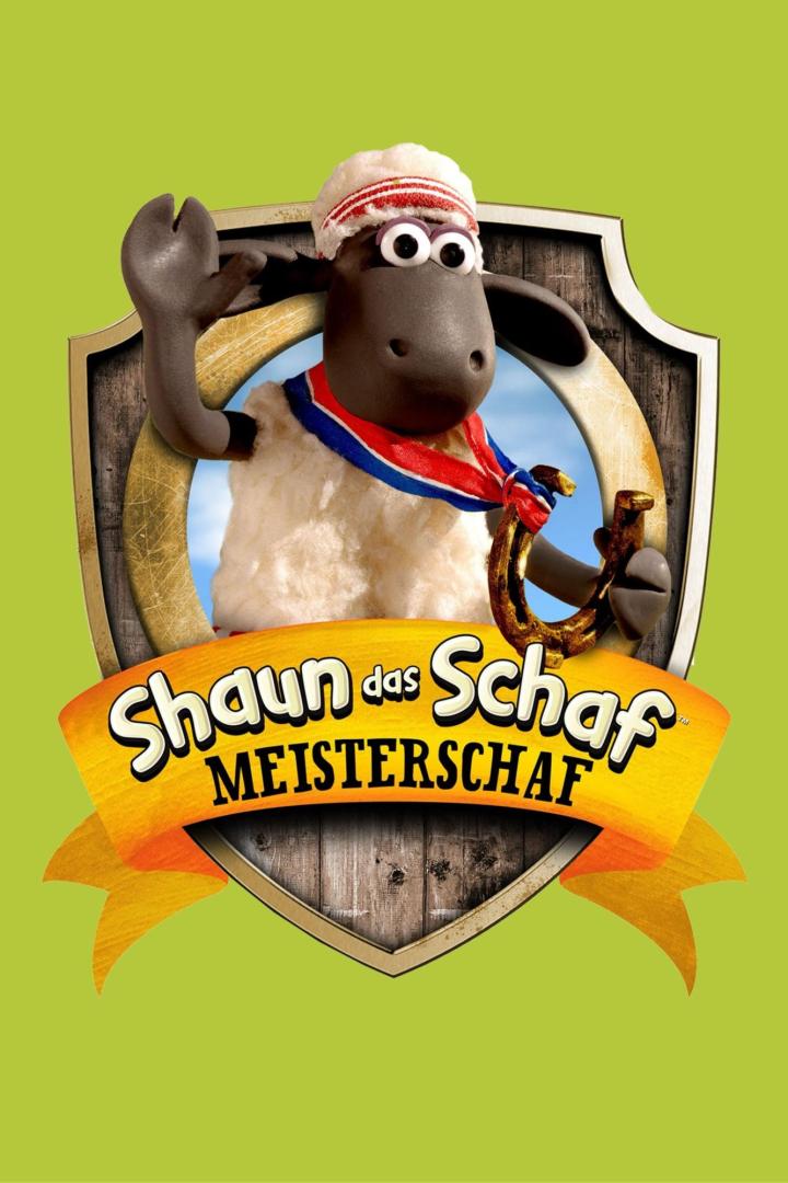 Shaun das Schaf präsentiert sich als Meister auf einem Logo.
