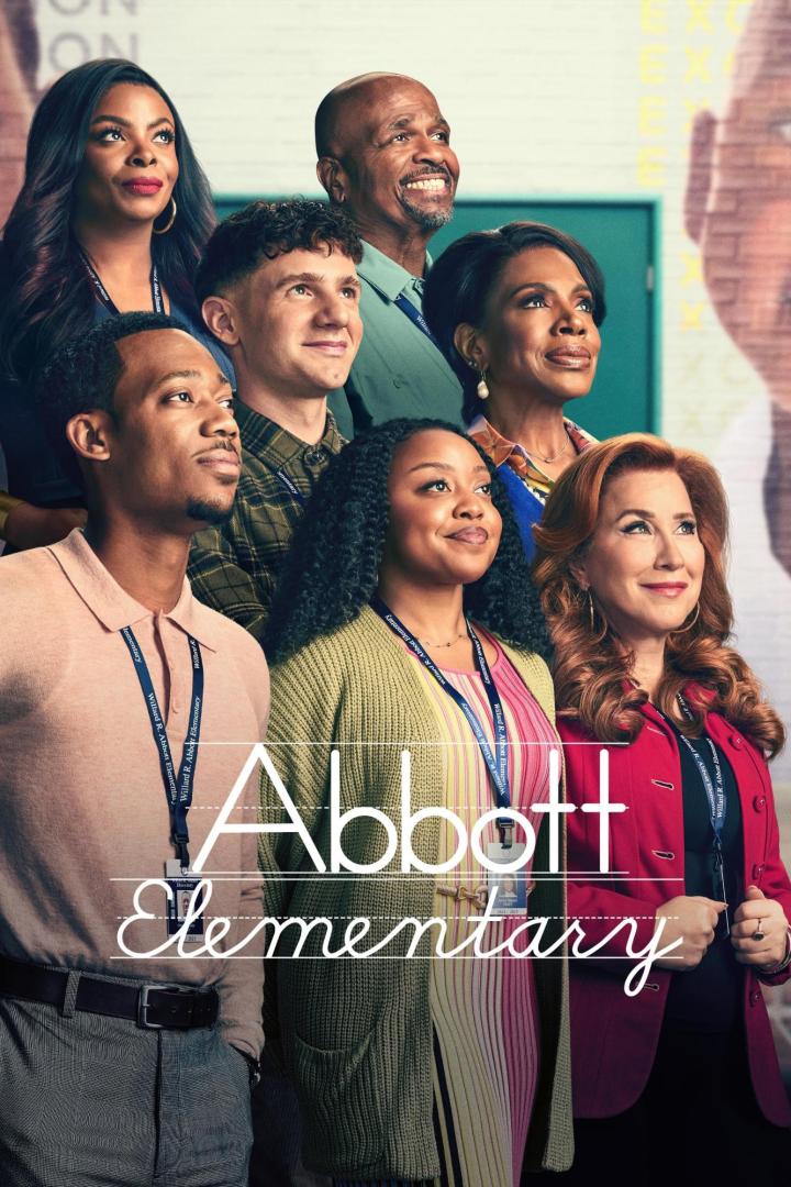 Das Ensemble der Serie „Abbott Elementary“ posiert für ein Gruppenfoto.