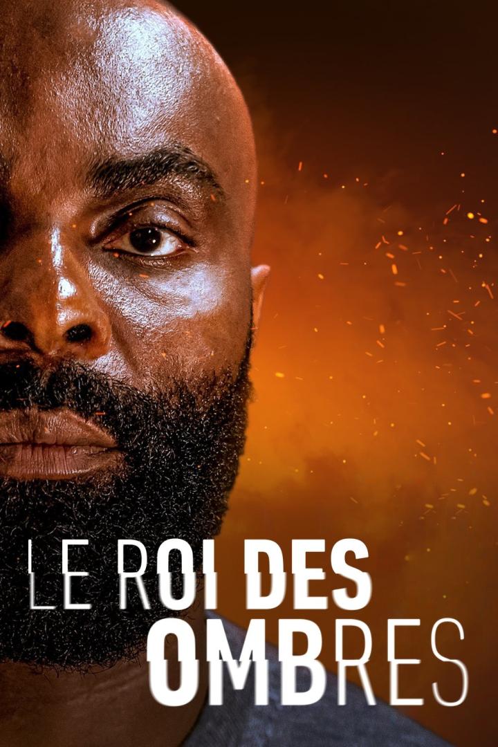 Das Filmplakat für „Le Roi des Ombres“ zeigt das Gesicht eines Mannes vor einem orangefarbenen Hintergrund.