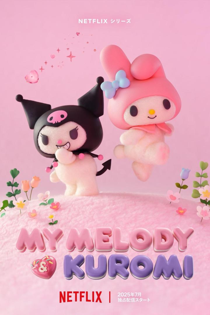 My Melody und Kuromi, zwei Sanrio-Figuren, auf einem Werbeplakat für eine Netflix-Serie.