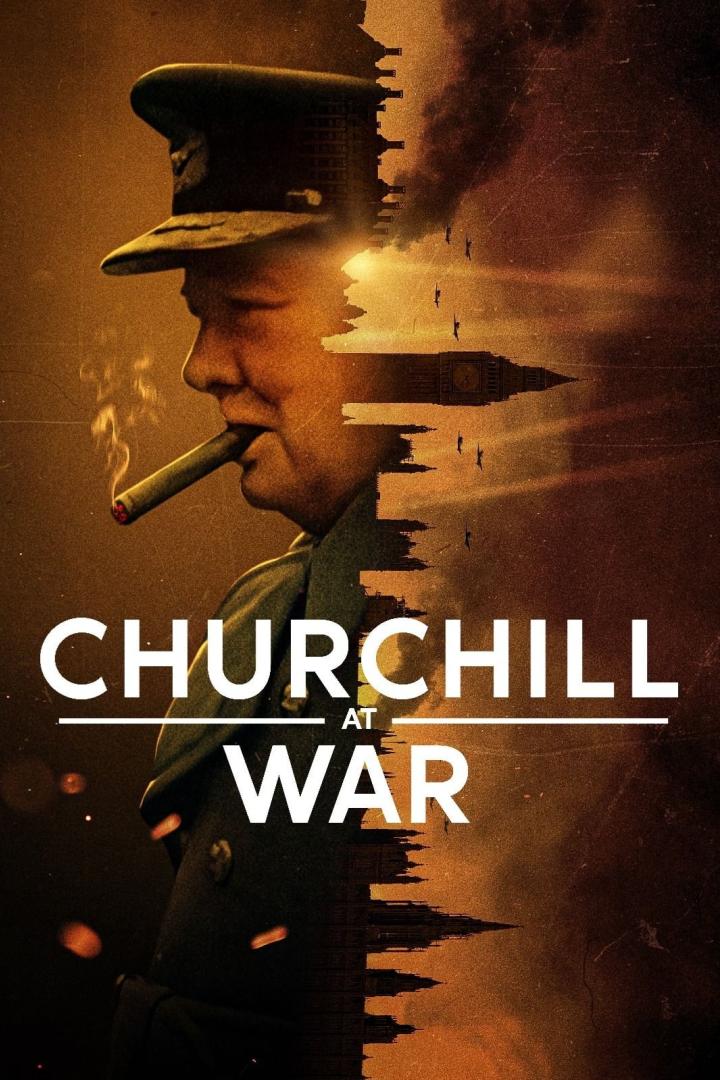 Das Filmplakat zeigt Winston Churchill mit Zigarre vor dem Hintergrund des Big Ben während des Krieges.