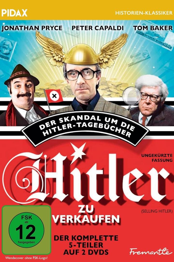 Das Cover des Films „Der Skandal um die Hitler-Tagebücher“ mit Jonathan Pryce, Peter Capaldi und Tom Baker.