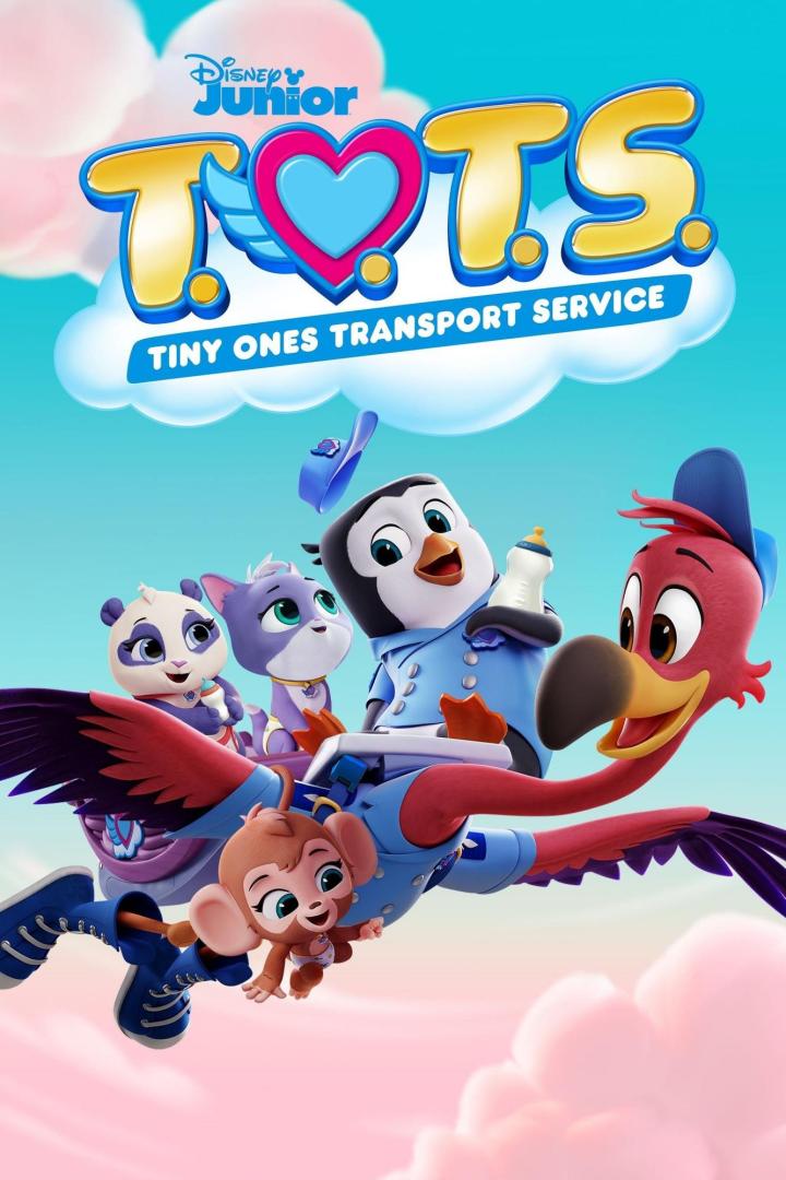Das Poster für „T.O.T.S. – Tiny Ones Transport Service“ zeigt den Flamingo Freddy und seine Freunde.