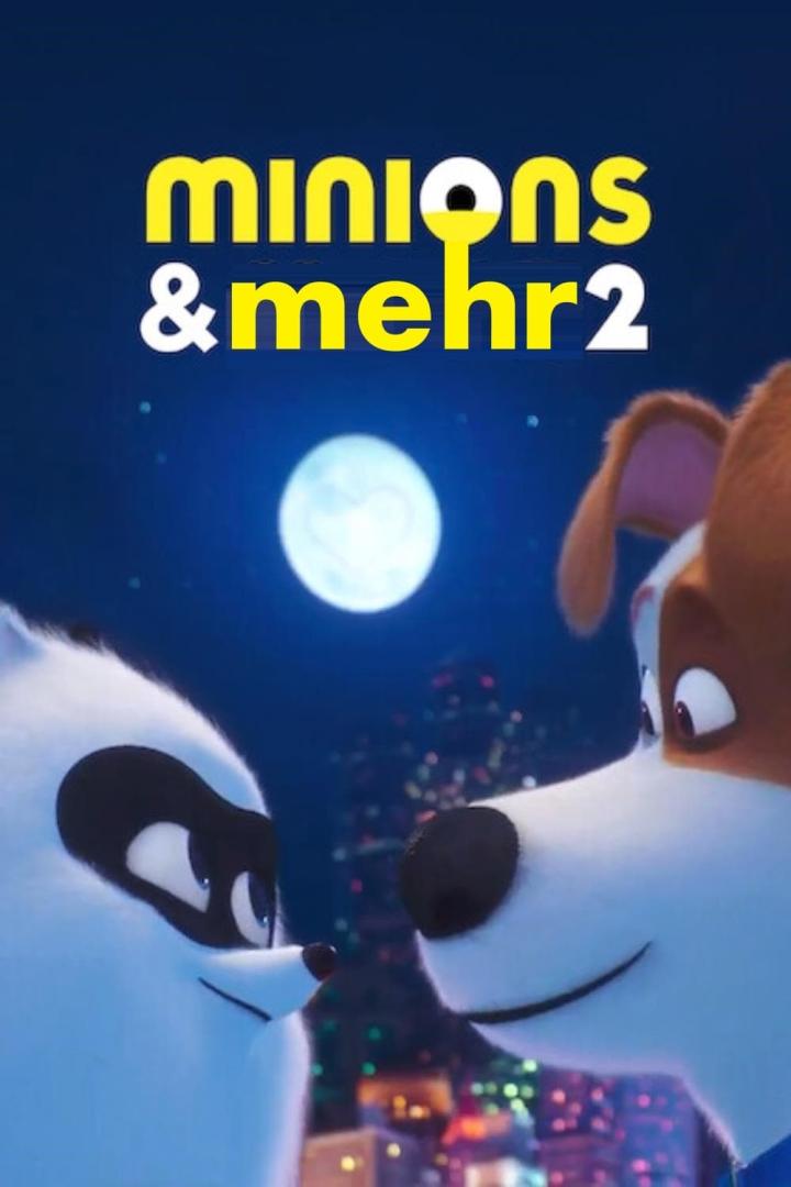 Ein Waschbär und ein Hund vor dem Nachthimmel und dem Titel „Minions & mehr2“.