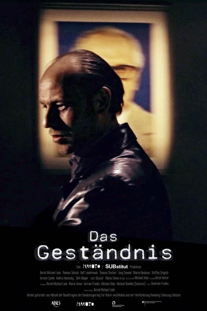 Das Filmplakat für „Das Geständnis“ zeigt einen Mann vor einem Porträt.