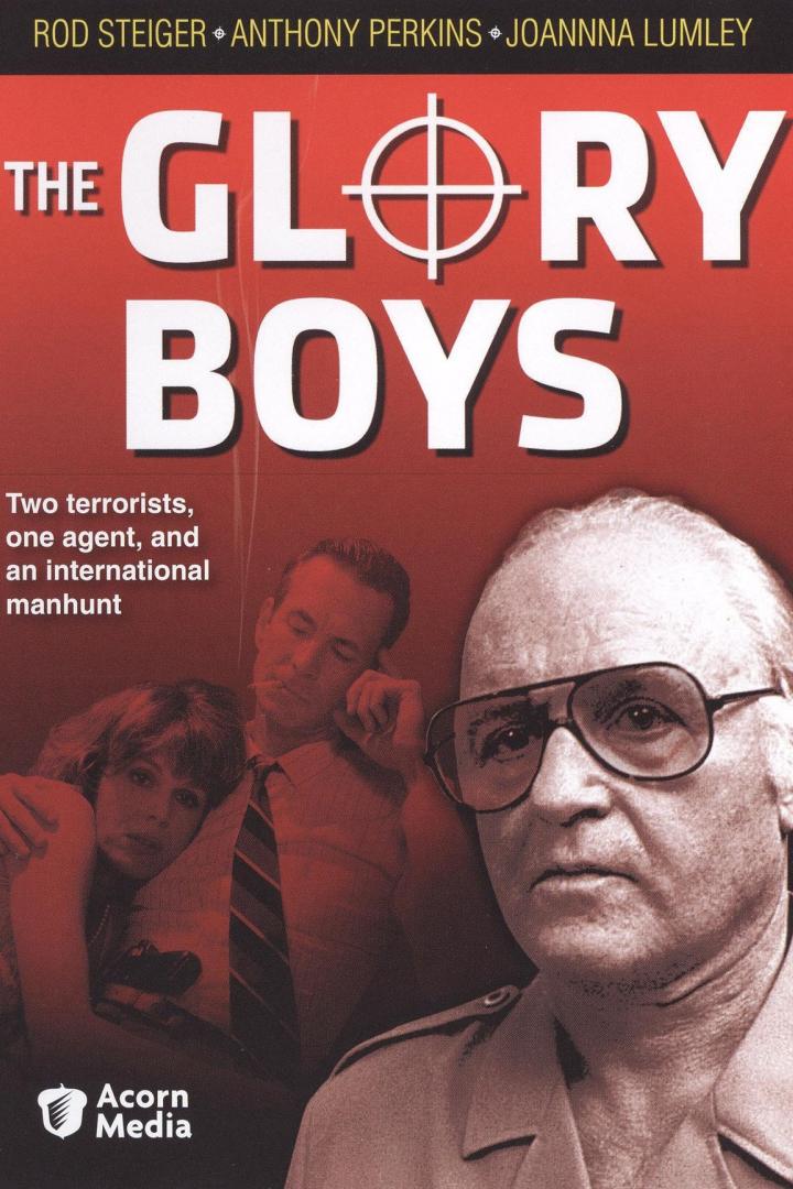Das Filmplakat für „The Glory Boys“ mit Rod Steiger, Anthony Perkins und Joannna Lumley.