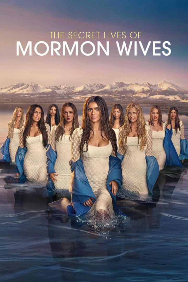 Das Filmplakat zu „The Secret Lives of Mormon Wives“ zeigt Frauen, die in einem See stehen.
