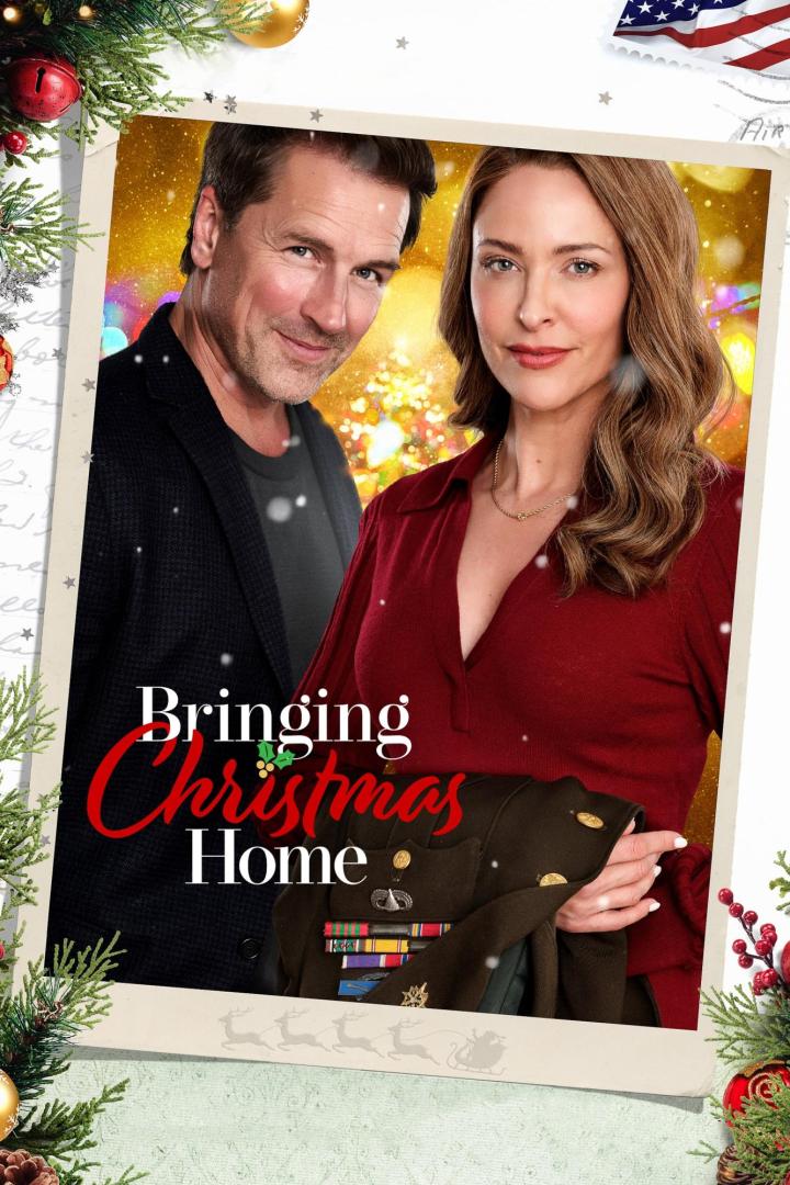 Das Filmplakat für „Bringing Christmas Home“ zeigt ein Paar und eine Militäruniform.