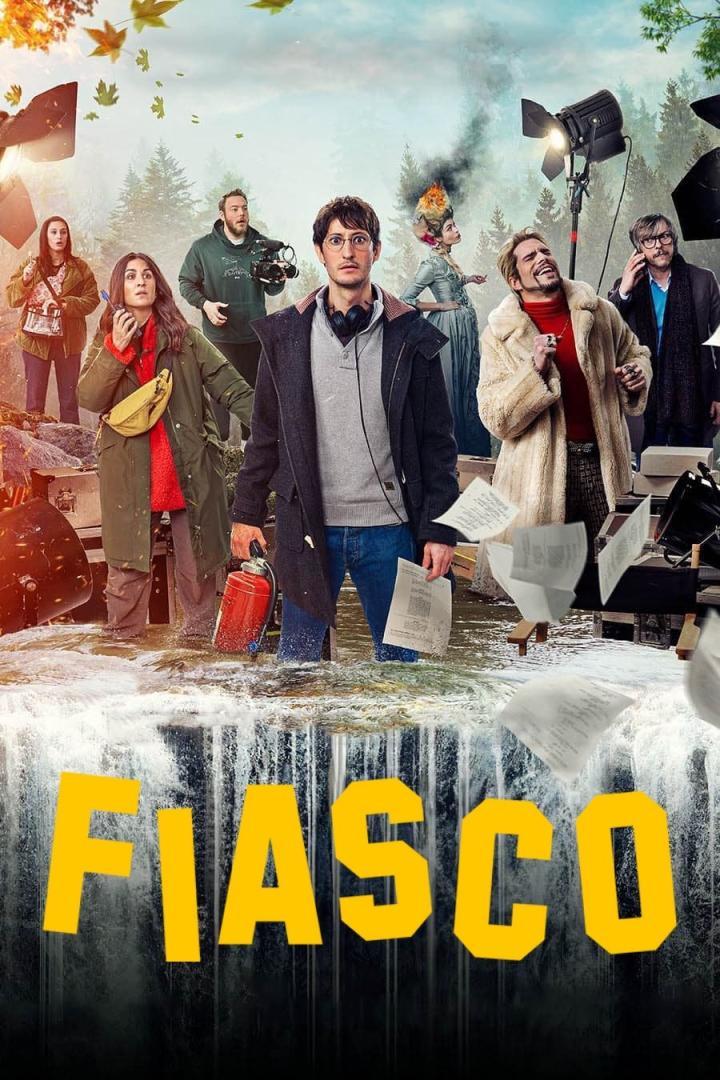 Das Filmplakat zu „Fiasco“ zeigt eine Filmcrew, die in einem Fluss steht.