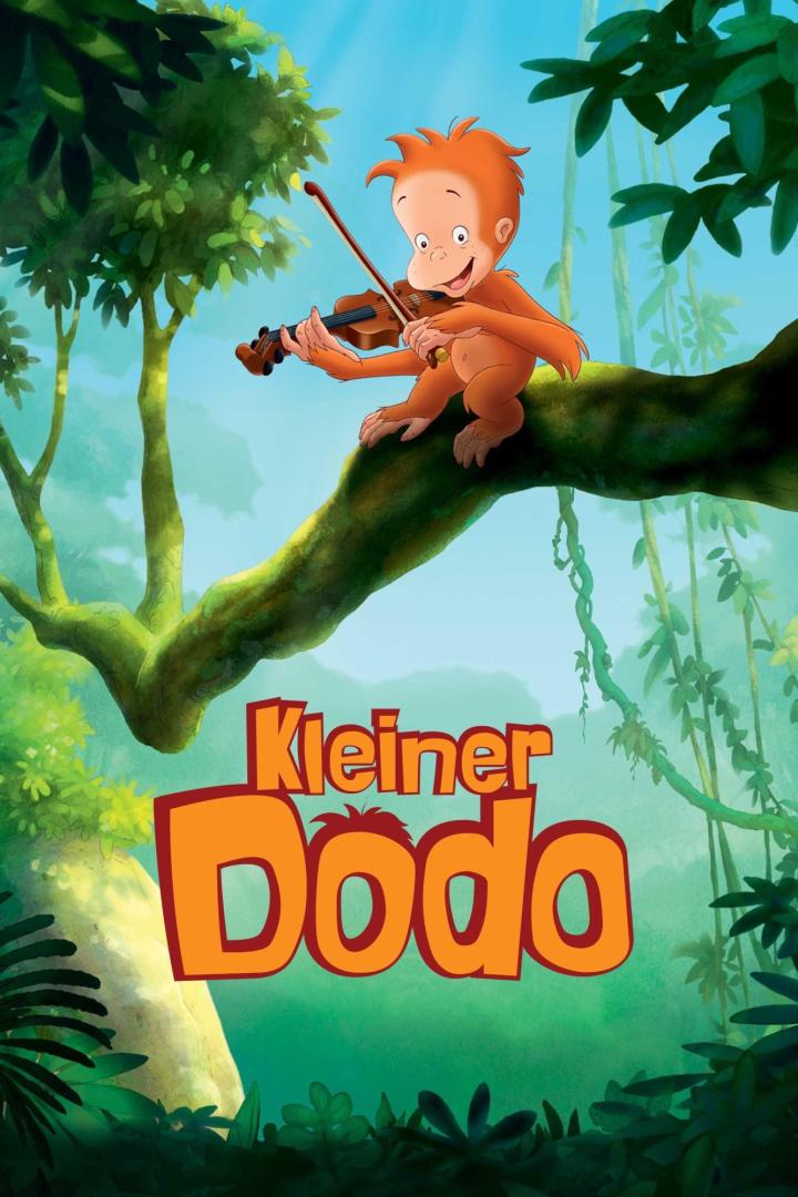 Der kleine Dodo sitzt auf einem Ast und spielt Geige.