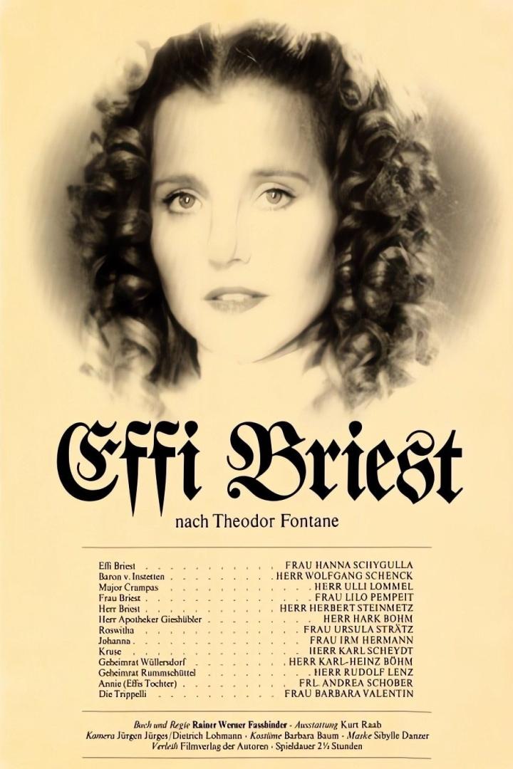 Filmplakat für Rainer Werner Fassbinders „Effi Briest“ mit Hanna Schygulla im Porträt.