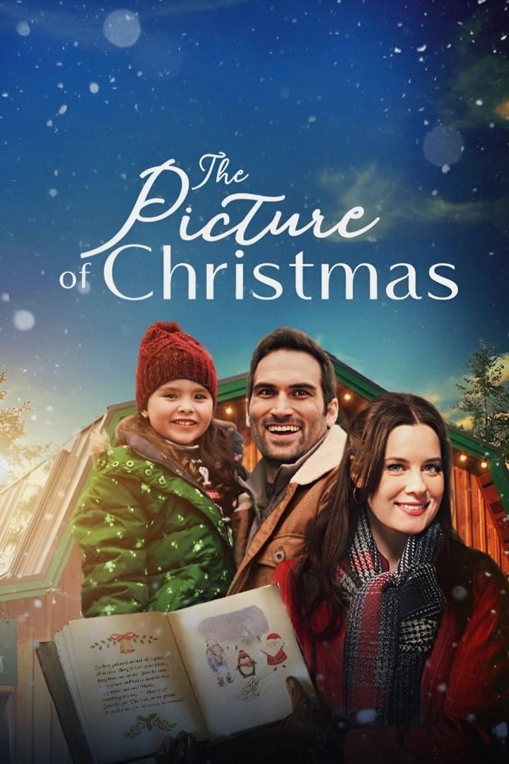 Das Filmplakat für „The Picture of Christmas“ zeigt eine Familie mit einem Weihnachtsbuch.