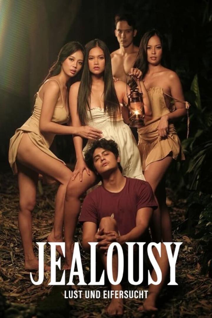 Das Filmplakat für „Jealousy: Lust und Eifersucht“ zeigt eine Gruppe junger Menschen im Wald.