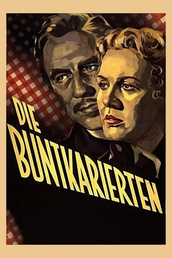 Ein Filmposter für „Die Buntkarierten“ mit einem Mann und einer Frau.