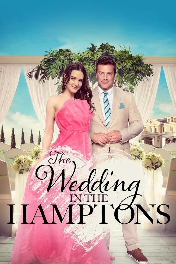 Das Filmplakat für „The Wedding in the Hamptons“ zeigt ein Paar vor einer Hochzeitskulisse.