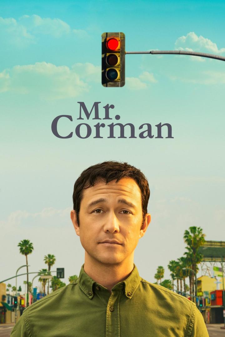 Das Filmplakat für „Mr. Corman“ zeigt Joseph Gordon-Levitt vor einem sonnigen Himmel und einer Ampel.
