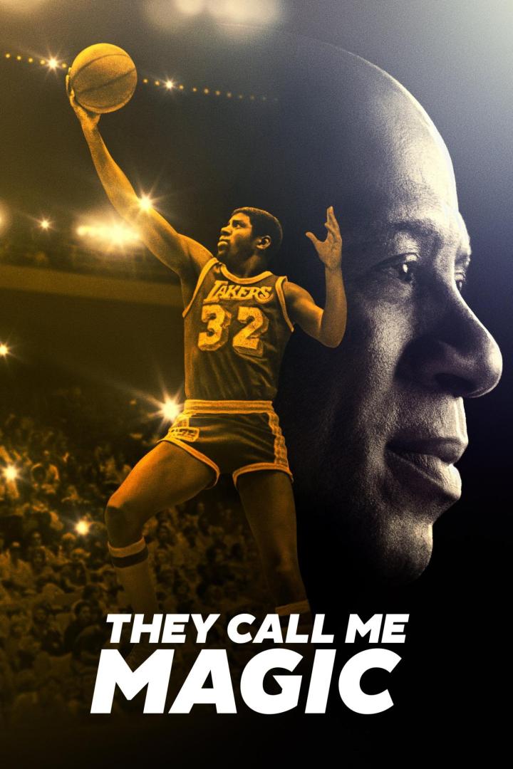 Das Filmplakat für „They Call Me Magic“ zeigt Magic Johnson mit einem Basketball.