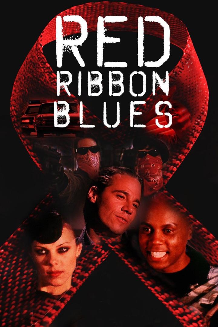 Das Filmplakat für „Red Ribbon Blues“ zeigt mehrere Schauspieler und ein rotes Band.