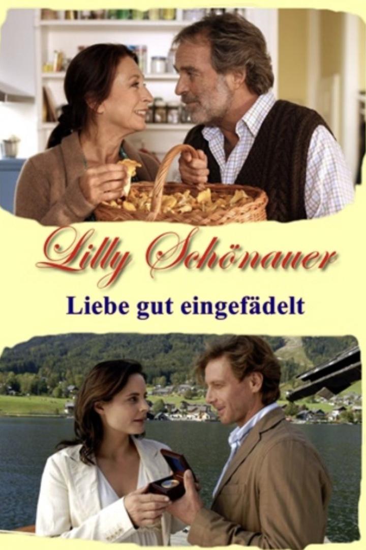 Das Filmplakat für „Lilly Schönauer – Liebe gut eingefädelt“ zeigt zwei Paare in unterschiedlichen Situationen.