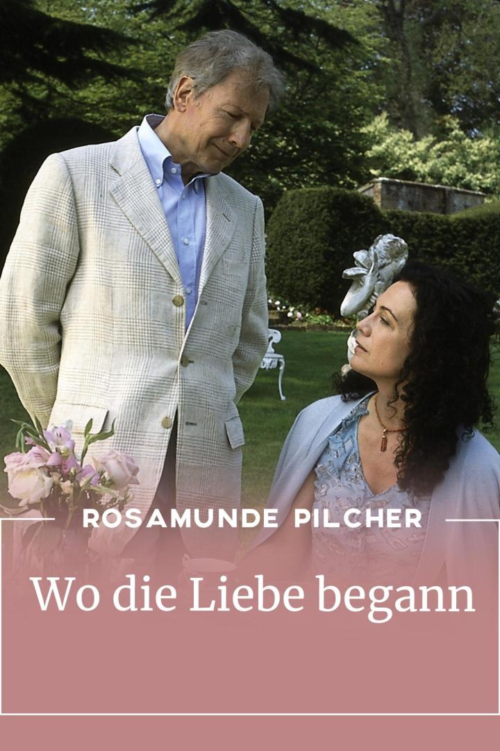 Ein Mann und eine Frau stehen im Garten, im Hintergrund der Titel „Wo die Liebe begann“.