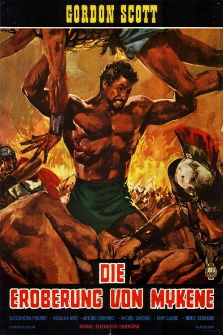 Das Filmplakat für „Die Eroberung von Mykene“ mit Gordon Scott.