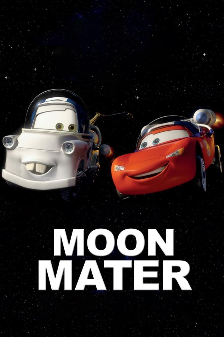 Das Filmplakat für „Moon Mater“ zeigt Lightning McQueen und Hook als Autos im Weltraum.