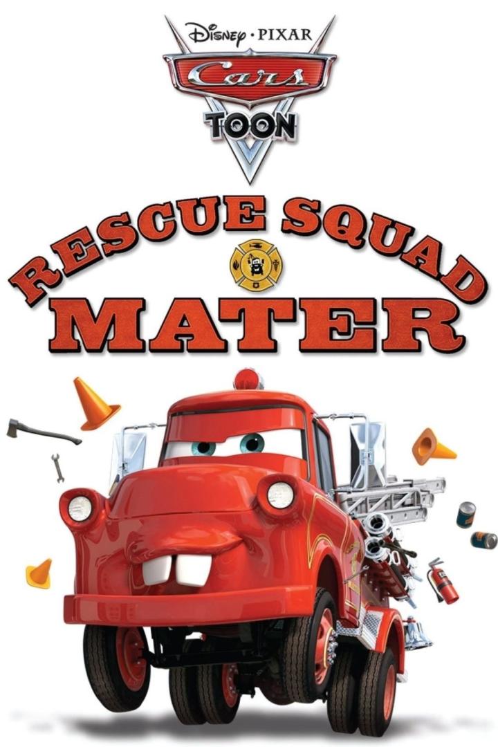 Das Cover von „Cars Toon: Rescue Squad Mater“ mit dem roten Abschleppwagen Hook als Feuerwehrauto.