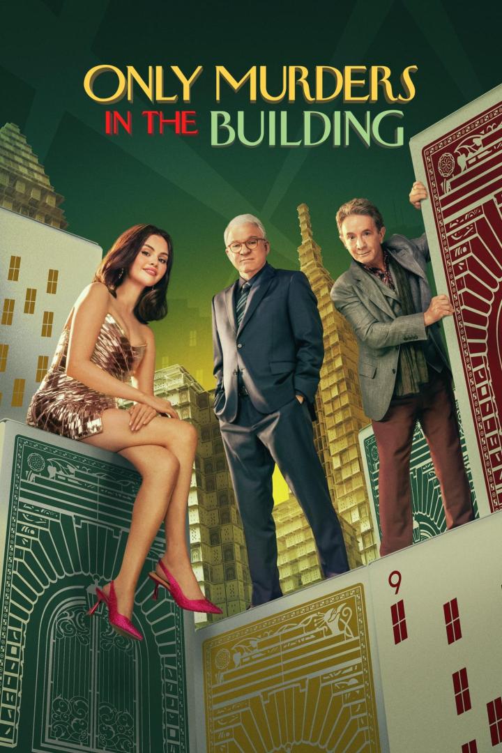 Das Poster zur Serie „Only Murders in the Building“ mit Selena Gomez, Steve Martin und Martin Short.
