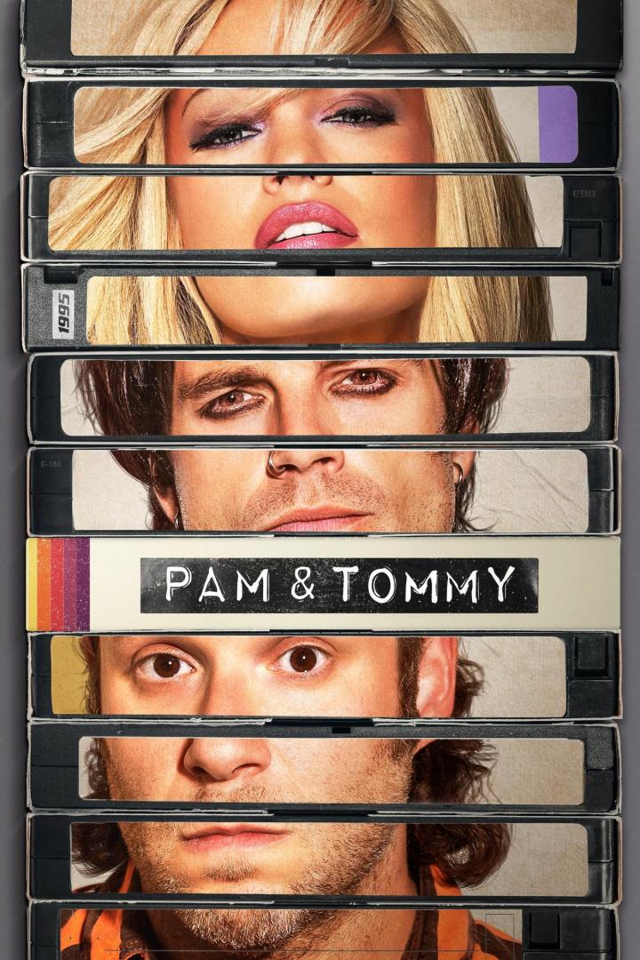 Das Cover der Serie „Pam & Tommy“ dargestellt durch VHS-Kassetten.