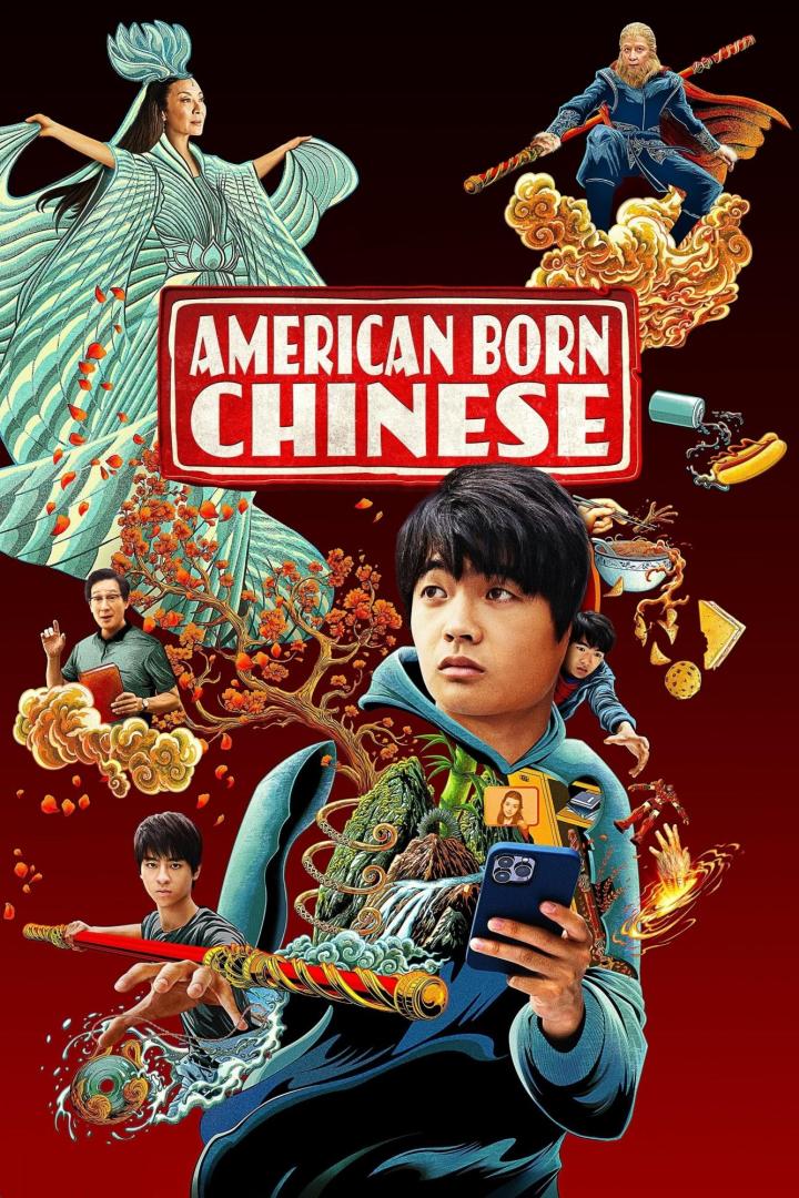 Das Poster für „American Born Chinese“ zeigt den Protagonisten umgeben von mythologischen Figuren und Elementen.