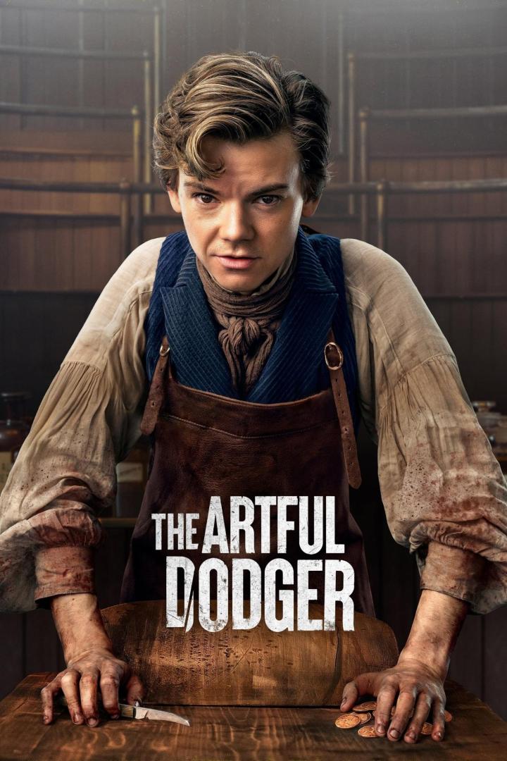 Ein Mann im blauen Gilet und Lederschürze, möglicherweise eine Szene aus „The Artful Dodger“.