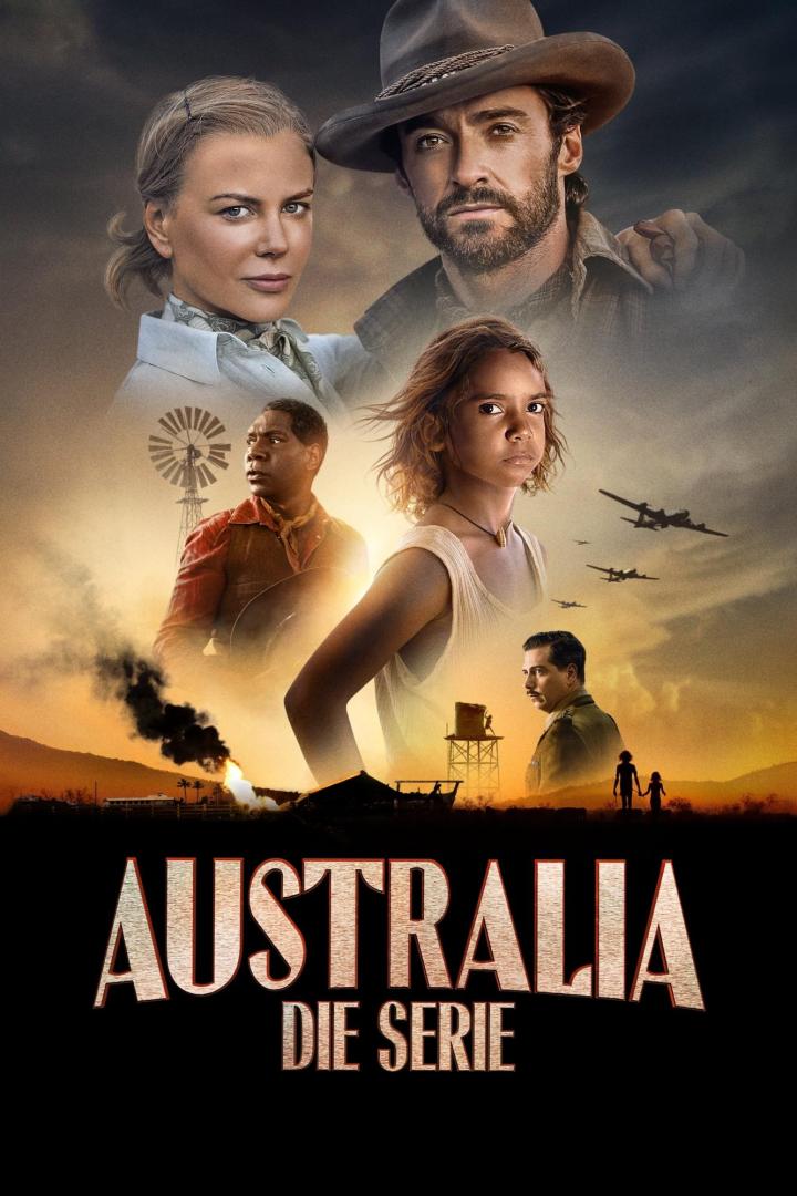 Das Filmplakat für „Australia: Die Serie“ zeigt Nicole Kidman, Hugh Jackman und andere vor einer australischen Landschaft.