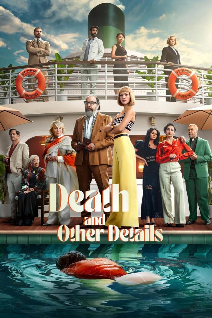 Das Poster zur Serie „Death and Other Details“ zeigt eine Gruppe von Personen auf einem Schiff, mit einer Leiche im Pool.