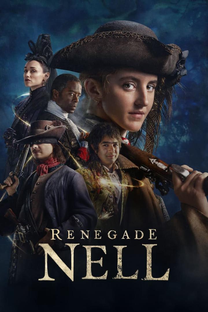 Das Poster für „Renegade Nell“ zeigt die Hauptdarstellerin mit Gewehr, umgeben von weiteren Charakteren.