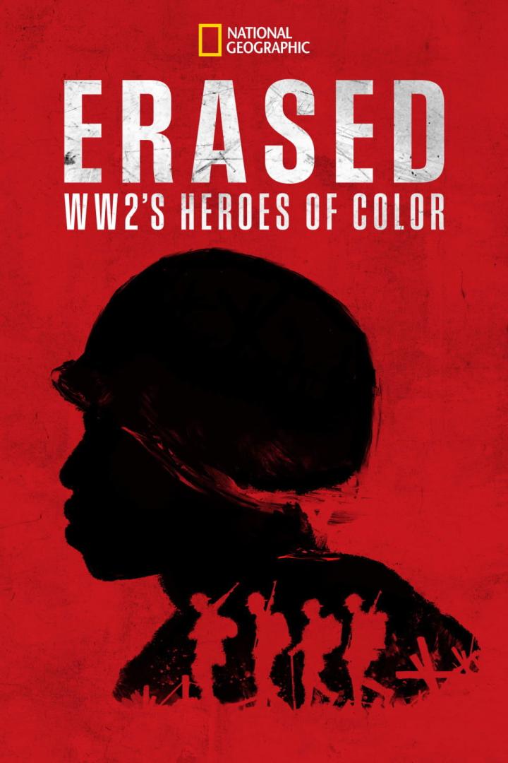 Das National Geographic-Plakat für „Erased: WW2's Heroes of Color“ zeigt die Silhouette eines Soldaten.