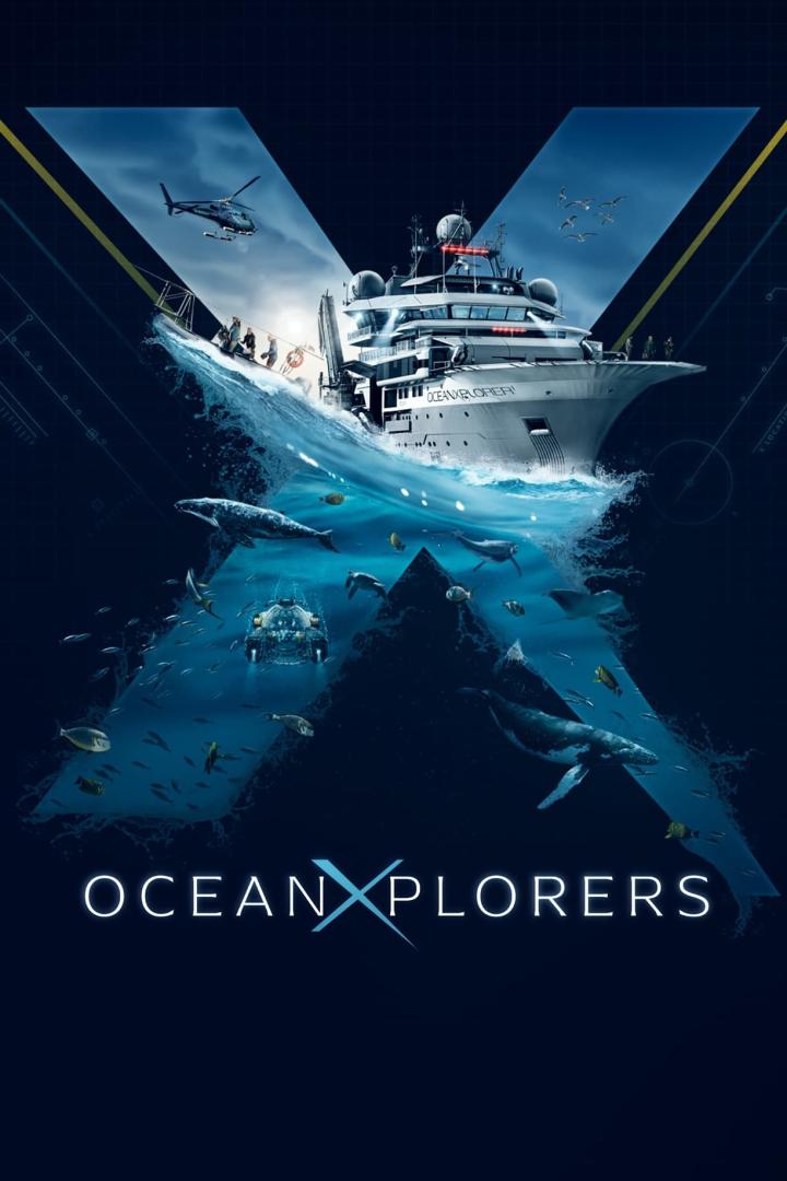 Das Key Visual für „OceanXplorers“ zeigt ein Forschungsschiff, Wale, Fische und ein U-Boot.