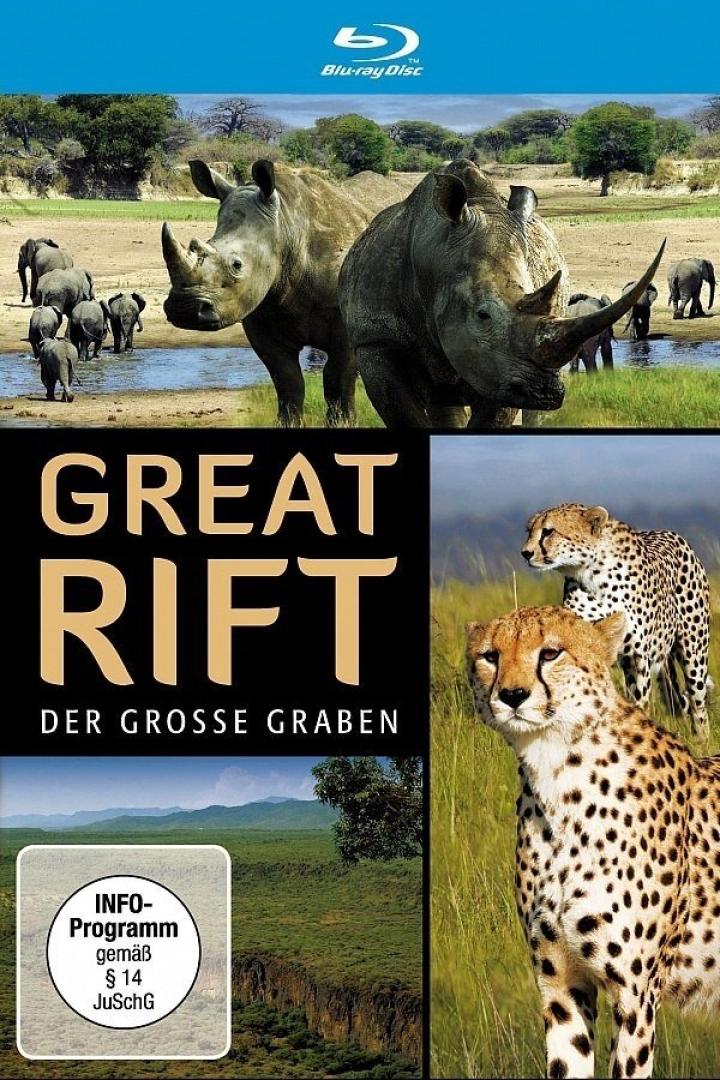 Das Cover der Blu-ray „Great Rift – Der Große Graben“ zeigt Nashörner, Elefanten und Geparden.