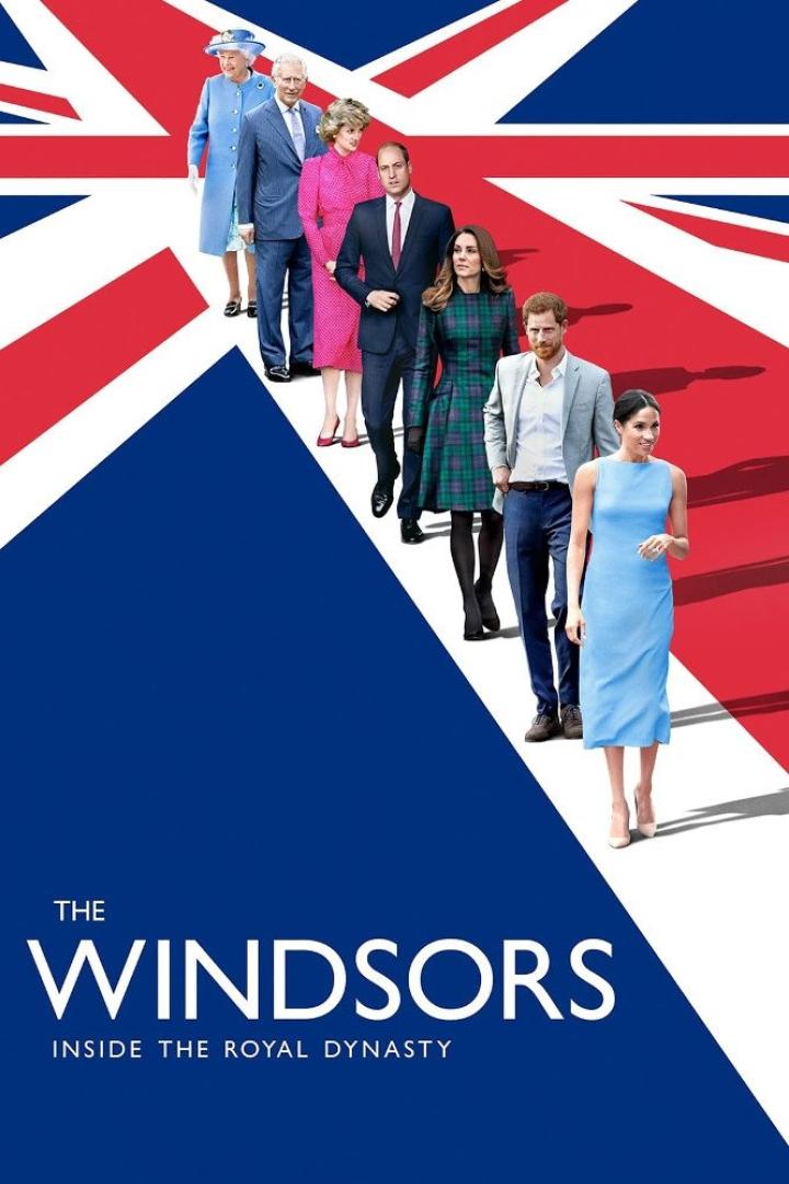 Das Cover der Dokumentarserie „The Windsors: Inside the Royal Dynasty“ zeigt Mitglieder der königlichen Familie vor dem Union Jack.