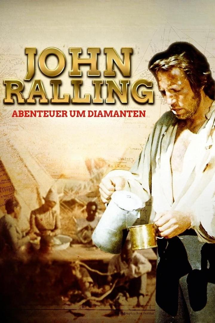 Das Filmplakat für „John Ralling – Abenteuer um Diamanten“ zeigt einen Mann, der Wasser in eine Tasse gießt.