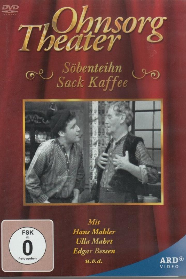Das DVD-Cover des Ohnsorg Theaters „Söbenteihn Sack Kaffee“ mit Hans Mahler, Ulla Mahrt und Edgar Bessen.