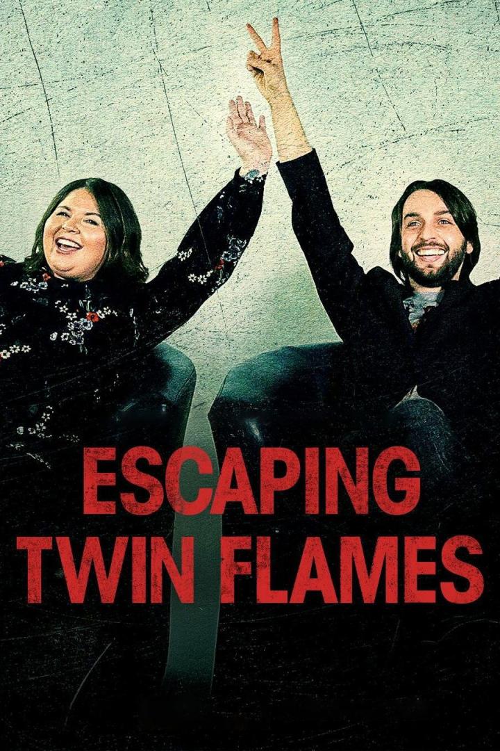 Das Filmplakat zu „Escaping Twin Flames“ zeigt zwei Personen, die die Hände hochheben.