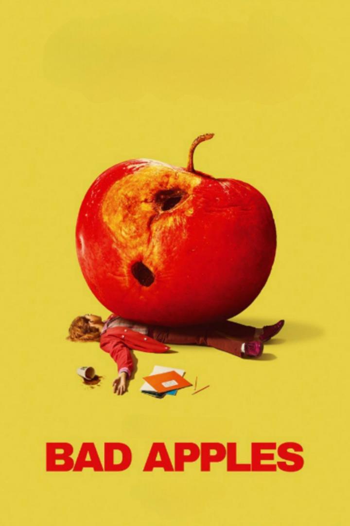 Ein fauler Apfel erdrückt eine Person auf dem Filmplakat zu „Bad Apples“.