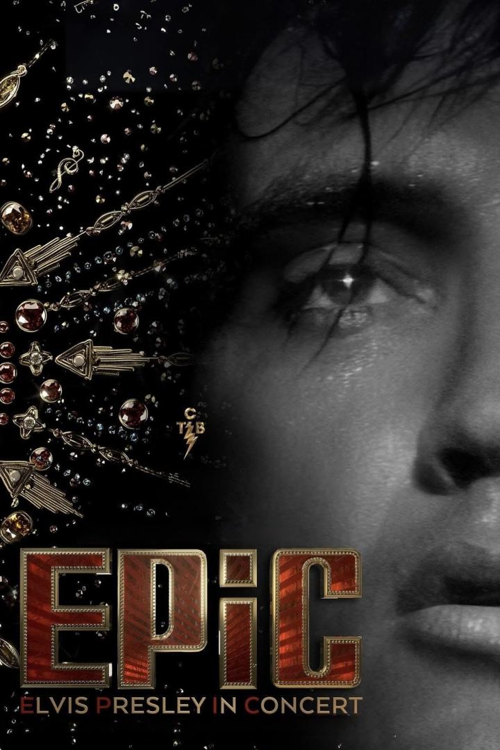 Das Werbeplakat für „Epic: Elvis Presley in Concert“ zeigt ein Porträt von Elvis Presley.